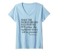 Mujer Proverbios 10 24 Lo Que teme Malvado Deseo Justo Biblia Dios Camiseta Cuello V