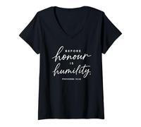 Mujer Proverbios 15:33 Antes del Honor es la humildad Escritura Biblia Dios Camiseta Cuello V