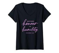 Mujer Proverbios 15:33 Antes del Honor es la humildad Escritura Biblia Dios Camiseta Cuello V