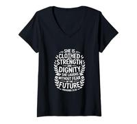 Mujer Proverbios 31:25 Fortaleza Y Dignidad Camiseta Cuello V