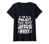 Mujer Proyecto De Fe Cristiana Que Mantiene Ocupado A Jesús Camiseta Cuello V