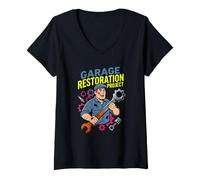 Mujer Proyecto de restauración de Garaje Humor Auto Classic Car Entusiasta Camiseta Cuello V