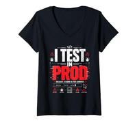 Mujer Prueba en Prod Programador Broma Ingeniero de Software Tecnología de TI Camiseta Cuello V