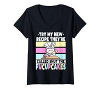 Mujer Prueba mi Nueva Receta Se Llaman Cerrar los fucupcakes Camiseta Cuello V
