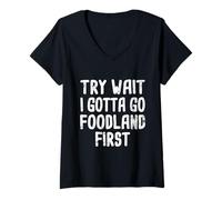 Mujer Prueba Wait I Gotta Go Foodland First Hawaiian Pidgin Hawaii Camiseta Cuello V