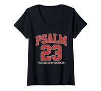 Mujer Psalm 23 The Lord Is My Shepherd Letra Varsity Fe Bíblica Camiseta Cuello V