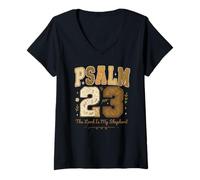 Mujer Psalm 23 The Lord Is My Shepherd Stitched Vintage Christian Camiseta Cuello V
