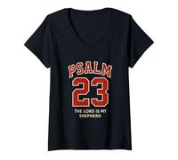 Mujer Psalm 23 The Lord Is My Shepherd Varsity Versículo Fe Camiseta Cuello V