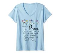 Mujer Psalm 4:8 I Will Lie Down and Sleep in Peace God Bible Verse Camiseta Cuello V