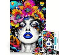 Mujer psicodélica con Corona Floral y Planetas Rompecabezas de 1000 Piezas para Adolescentes Ideal para estimular la Memoria Reducir el estrés y Crear un Rompecabezas de Corte Suave Regalo artístico