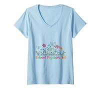 Mujer Psicólogo Escolar Colorido Jardín de Flores Silvestres Educativo Camiseta Cuello V