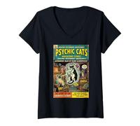 Mujer Psychic Cats Edgy Alternative Aesthetic 1950s Comic Cover Camiseta Cuello V