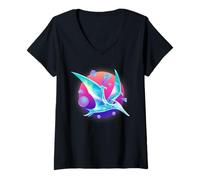 Mujer Pterodáctilo Dinosaurio Volador Ciencia Ficción Dinosaurio Retroonda Camiseta Cuello V