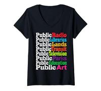 Mujer Public Radio Libraries Lands Transit Television Parks tee Camiseta Cuello V