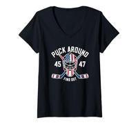 Mujer Puck Alrededor De Descubrir Deportes Jugador De Hockey Camiseta Cuello V