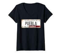Mujer Puebla Mexico License Plate Mexican Travel Vacation Beach Camiseta Cuello V