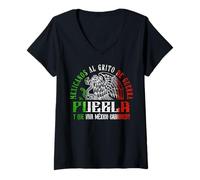 Mujer Puebla México Souvenir Mexican Travel Vacation Camiseta Cuello V