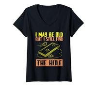 Mujer Puede que sea viejo, pero todavía me parece que The Hole es un divertido jugador de cornhole Camiseta Cuello V