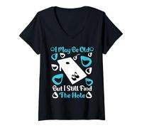 Mujer Puede que sea viejo, pero todavía me parece que The Hole es un divertido jugador de cornhole Camiseta Cuello V