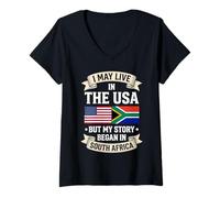 Mujer Puede Que Viva en Estados Unidos, Pero mi Historia comenzó en Sudáfrica Camiseta Cuello V