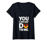 Mujer Puedes decirme Du Denglisch Spruch Camiseta Cuello V