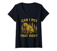 Mujer ¿Puedo acariciar a ese perro Forest Meme Wildlife Vintage Bear? Camiseta Cuello V