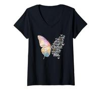 Mujer Puedo Hacer Todas Las Cosas a través de Cristo Butterfly Art Christian Camiseta Cuello V