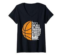 Mujer Puedo Hacer Todas Las Cosas a través de Cristo Christian Basketball Camiseta Cuello V