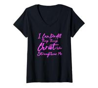 Mujer Puedo Hacer Todas Las Cosas a través de Cristo Filipenses 4:13 Biblia Camiseta Cuello V