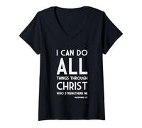 Mujer Puedo hacer todas las cosas a través de Cristo Filipenses 4 13 Camiseta Cuello V