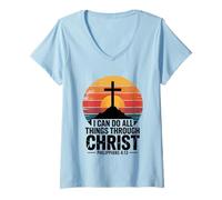Mujer Puedo Hacer Todas Las Cosas a través de Cristo Filipenses 4:13 Camiseta Cuello V