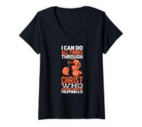 Mujer Puedo Hacer Todas Las Cosas a través de Cristo Funny Kickboxing Camiseta Cuello V