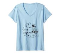 Mujer Puedo Hacer Todas Las Cosas a través de Cristo Girasol Camiseta Cuello V