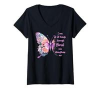 Mujer Puedo Hacer Todas Las Cosas a través de Cristo, Pretty Butterfly Camiseta Cuello V