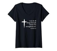 Mujer Puedo Hacer Todas Las Cosas a través de Cristo Que me fortalece Biblia Camiseta Cuello V