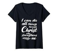 Mujer Puedo hacer todas las cosas a través de Cristo que me fortalece. Biblia Camiseta Cuello V