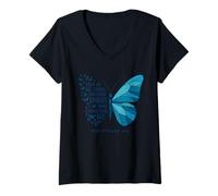 Mujer Puedo Hacer Todas Las Cosas a través del Arte religioso de Las Mariposas de Cristo Camiseta Cuello V