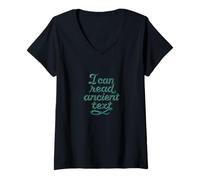 Mujer Puedo Leer Texto Antiguo Divertido Escritura Cursiva Humor Profesor Camiseta Cuello V