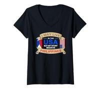 Mujer Puedo Vivir en Estados Unidos, Pero mi Historia comenzó en Filipinas Camiseta Cuello V