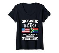 Mujer Puedo vivir en los Estados Unidos, pero mi historia comenzó en África Camiseta Cuello V