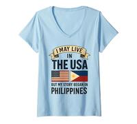 Mujer Puedo vivir en los Estados Unidos, pero mi historia comenzó en Filipinas Camiseta Cuello V