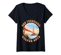 Mujer Puente Golden Gate Vintage de San Francisco, Cielo Azul, Maravilloso Camiseta Cuello V