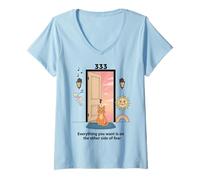 Mujer Puerta mágica de Gato, Arco Iris, vibras positivas, decoración Espiritual para el hogar Camiseta Cuello V