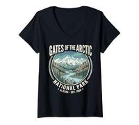 Mujer Puertas del Parque Nacional Ártico Alaska Montaña Nevada Arte Camiseta Cuello V