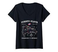 Mujer Puerto Plata Bandera República Dominicana Mapa Coordenadas Camiseta Cuello V