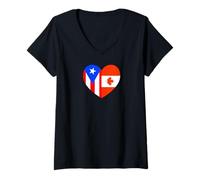 Mujer Puerto Rico and Canada Flags: Heart Shaped Unity Camiseta Cuello V