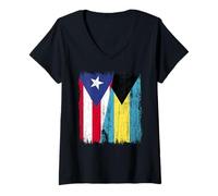 Mujer Puerto Rico Bahamas Media Bandera Puerto Rico Bahamian Jersey Camiseta Cuello V