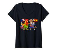 Mujer Puerto Rico Bandera España Raíces puertorriqueñas española Camiseta Cuello V