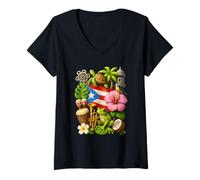 Mujer Puerto Rico Boricua Coqui Frog Taino Sun Bandera de Puerto Rico Camiseta Cuello V