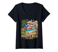 Mujer Puerto Rico boriken Viajes Cultura caribeña Camiseta Cuello V